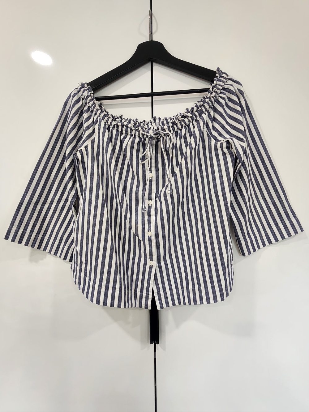 Madewell Shimmer Stripe Off-the-Shoulder Button-Down Top Size M